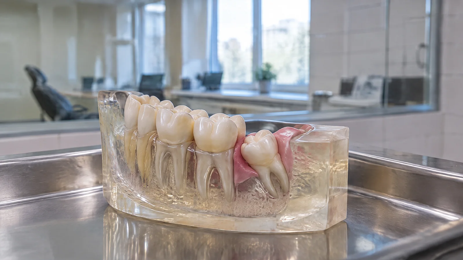 Зуб мудрости частично прорезался позади второго моляра