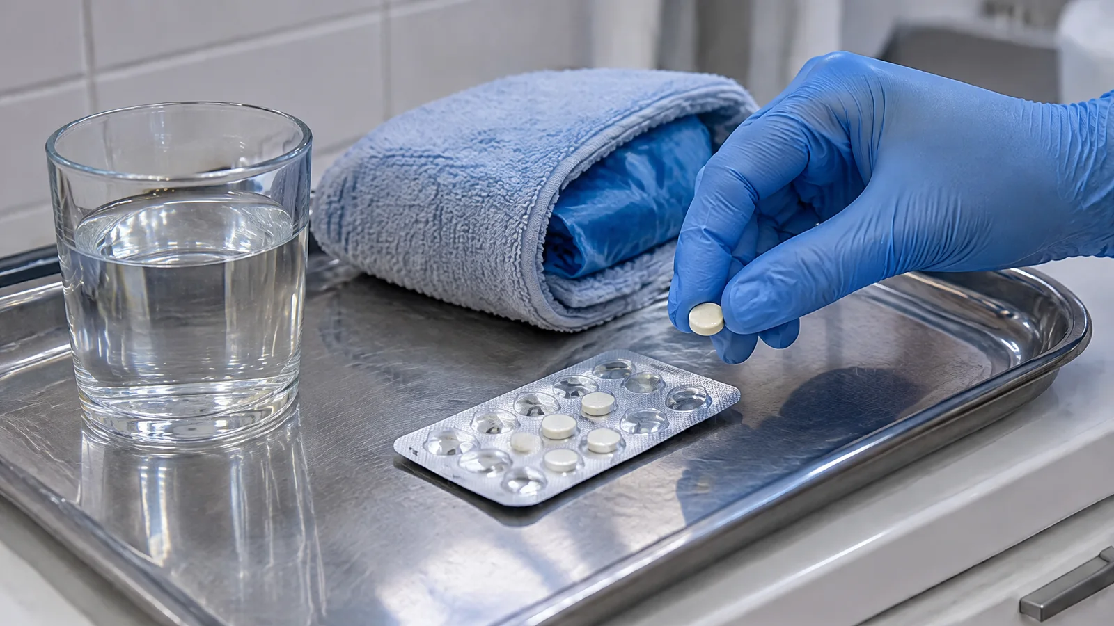 Обезболивающая таблетка после удаления зуба на медицинском лотке