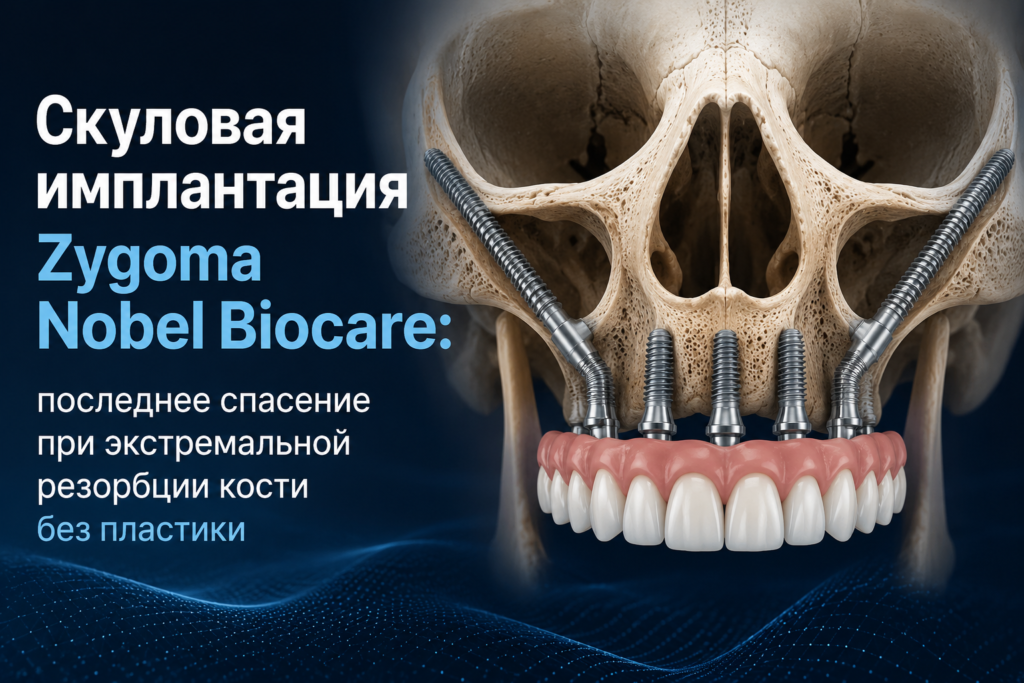 Скуловая имплантация Zygoma Nobel Biocare без костной пластики в клинике Espadent. Эффективная хирургия при экстремальном дефиците костной ткани верхней челюсти.