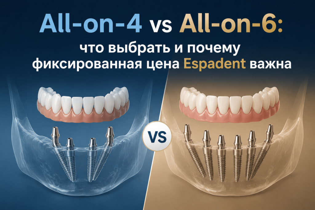 All-on-4 или All-on-6: как выбрать метод имплантации и не переплатить? Честная цена и гарантия результата в Espadent.