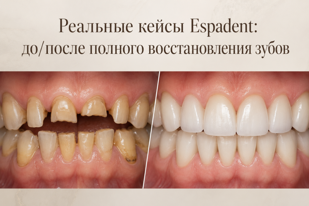 Имплантация зубов в Espadent: реальные кейсы до и после восстановления улыбки